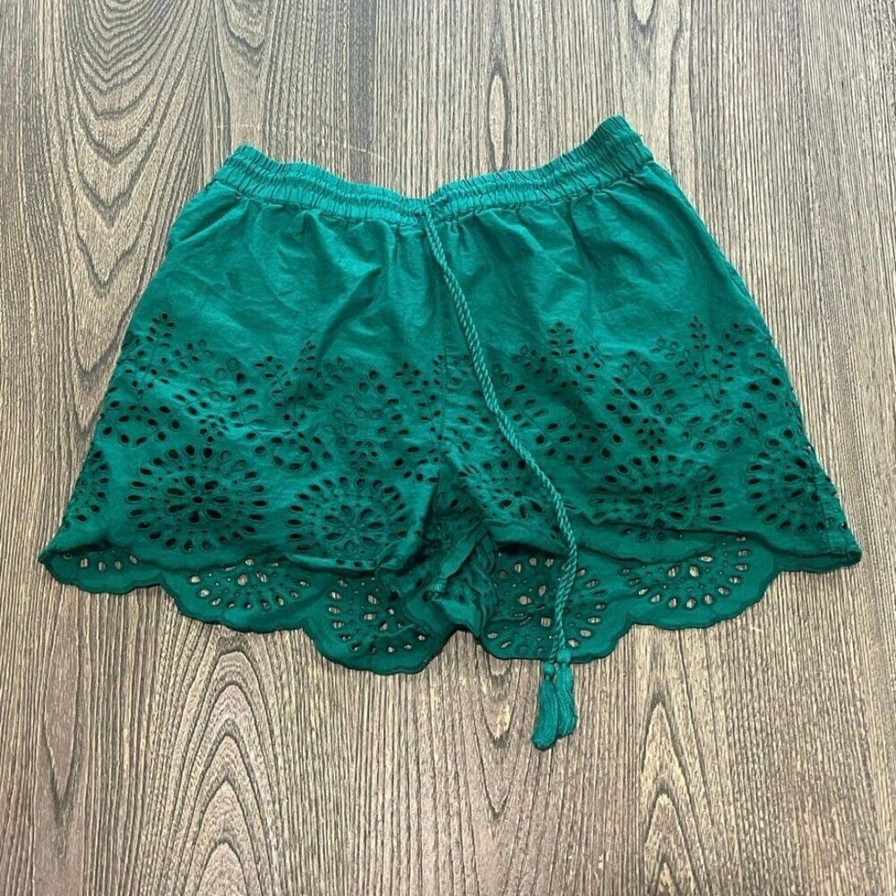 Pimkie Womens Eyelet Shorts High Rise Drawstring Elastic Waist Green Size Small